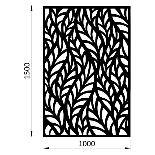 dizajnová kovová výplň, laserom vypálený vzor 1295, rozmer 1000x1500x2,5mm, bez povrchovej úpravy, perforácia 40%